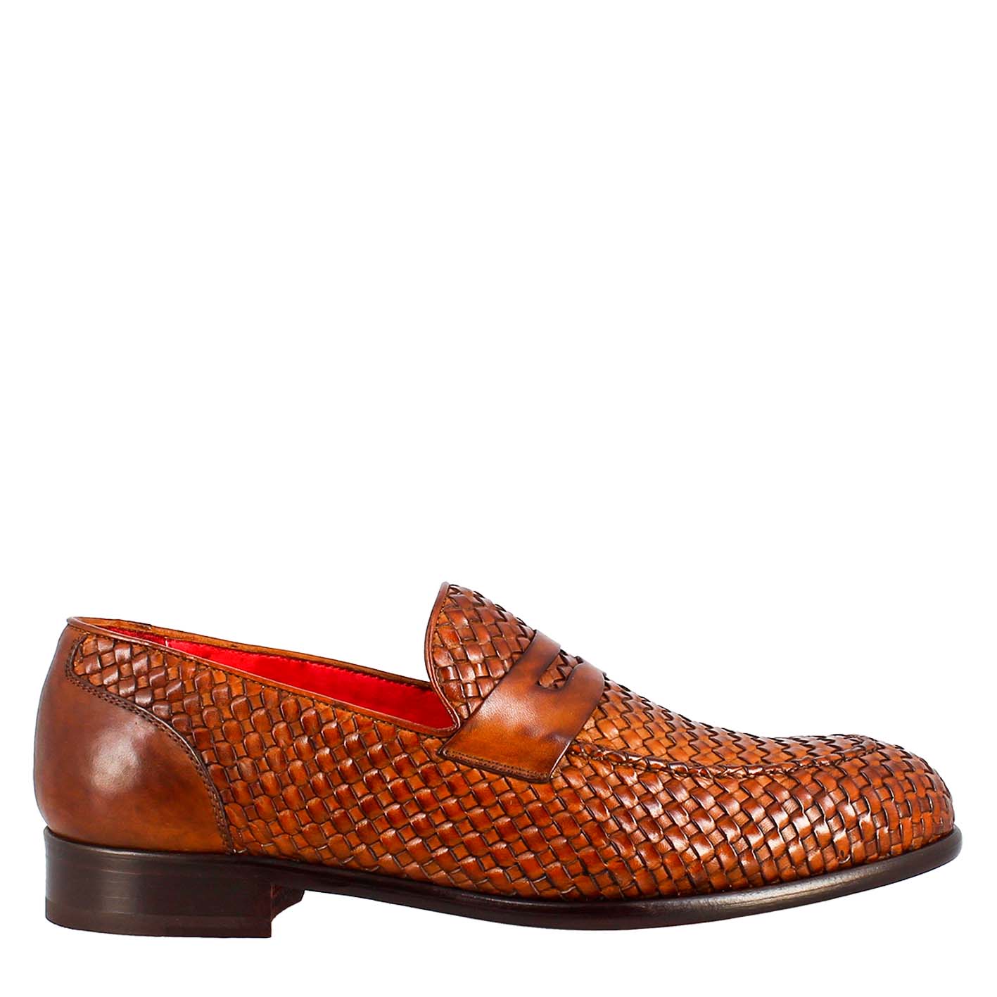 Handcrafted woven leather men's moccasin