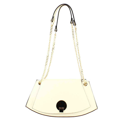 Women's Leather Shoulder Bag with Gold Metal Clasp