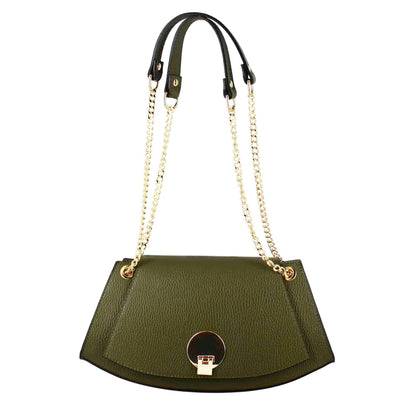 Women's Leather Shoulder Bag with Gold Metal Clasp