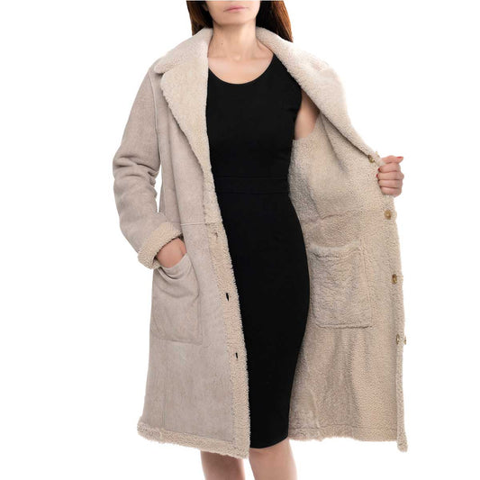 Cappotto reversibile doppio petto lungo da donna beige