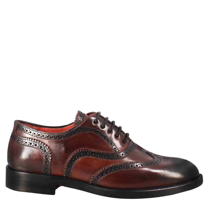 Francesina da donna brogue in pelle fondo cuoio