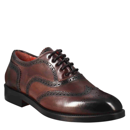 Francesina da donna brogue in pelle fondo cuoio