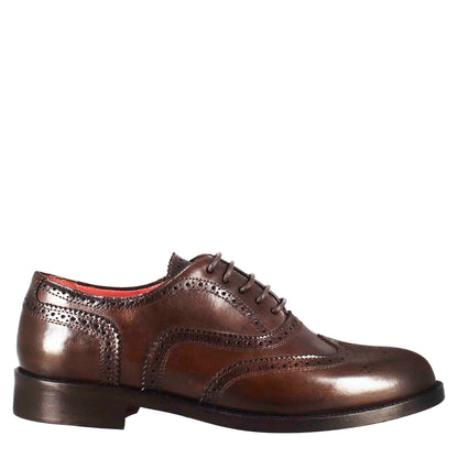 Francesina da donna brogue in pelle fondo cuoio