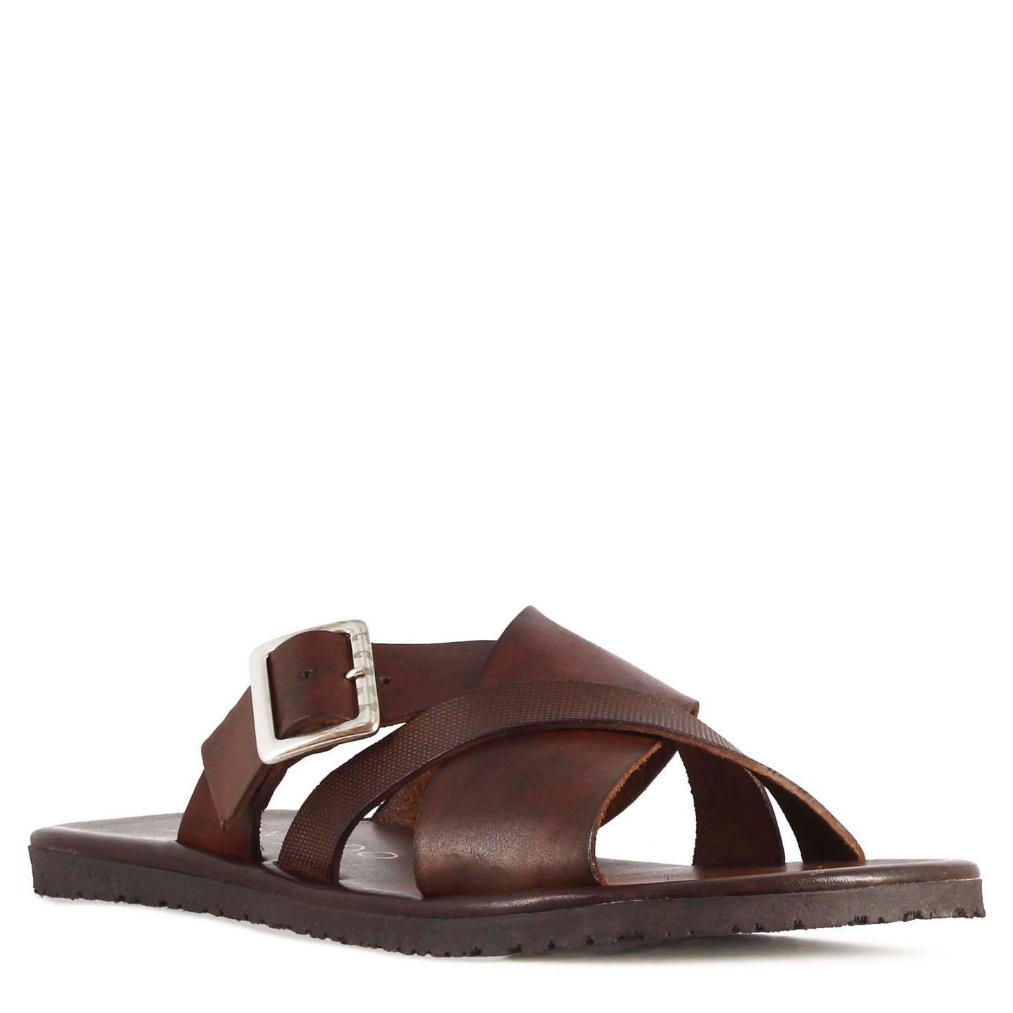 Men's three-strap leather sandal with buckle