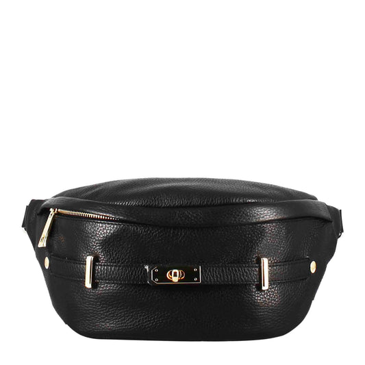 Women's Casual Leather Bum Bag in Multi Colors with Gold Metal Details