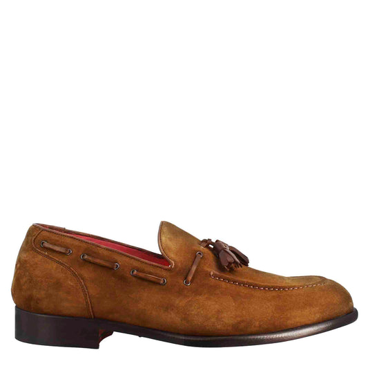 Men's elegant suede loafer with tassels and round toe