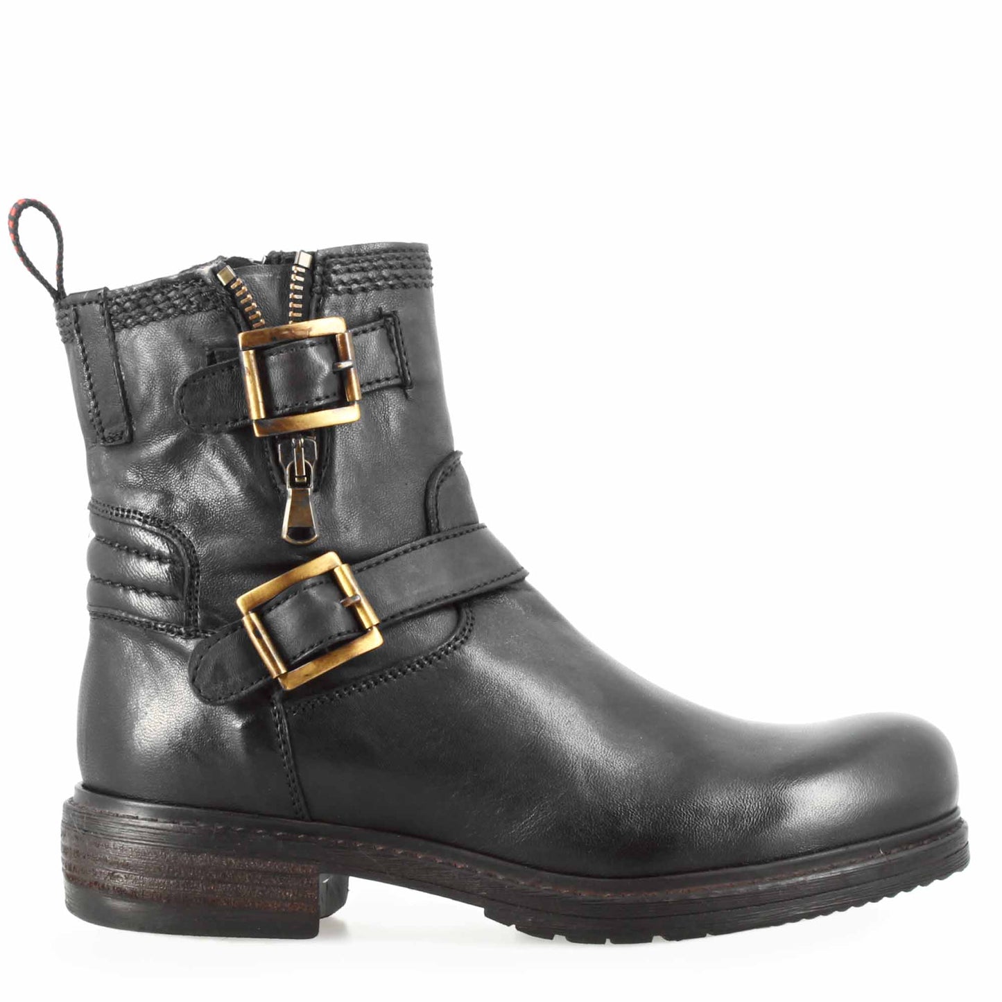 Stivaletto da donna con doppia fibbia in vera pelle