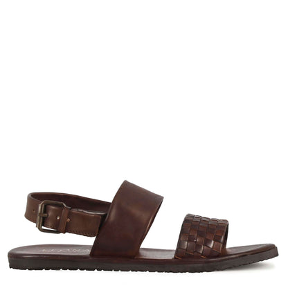 Men's sandal with semi-woven leather buckle