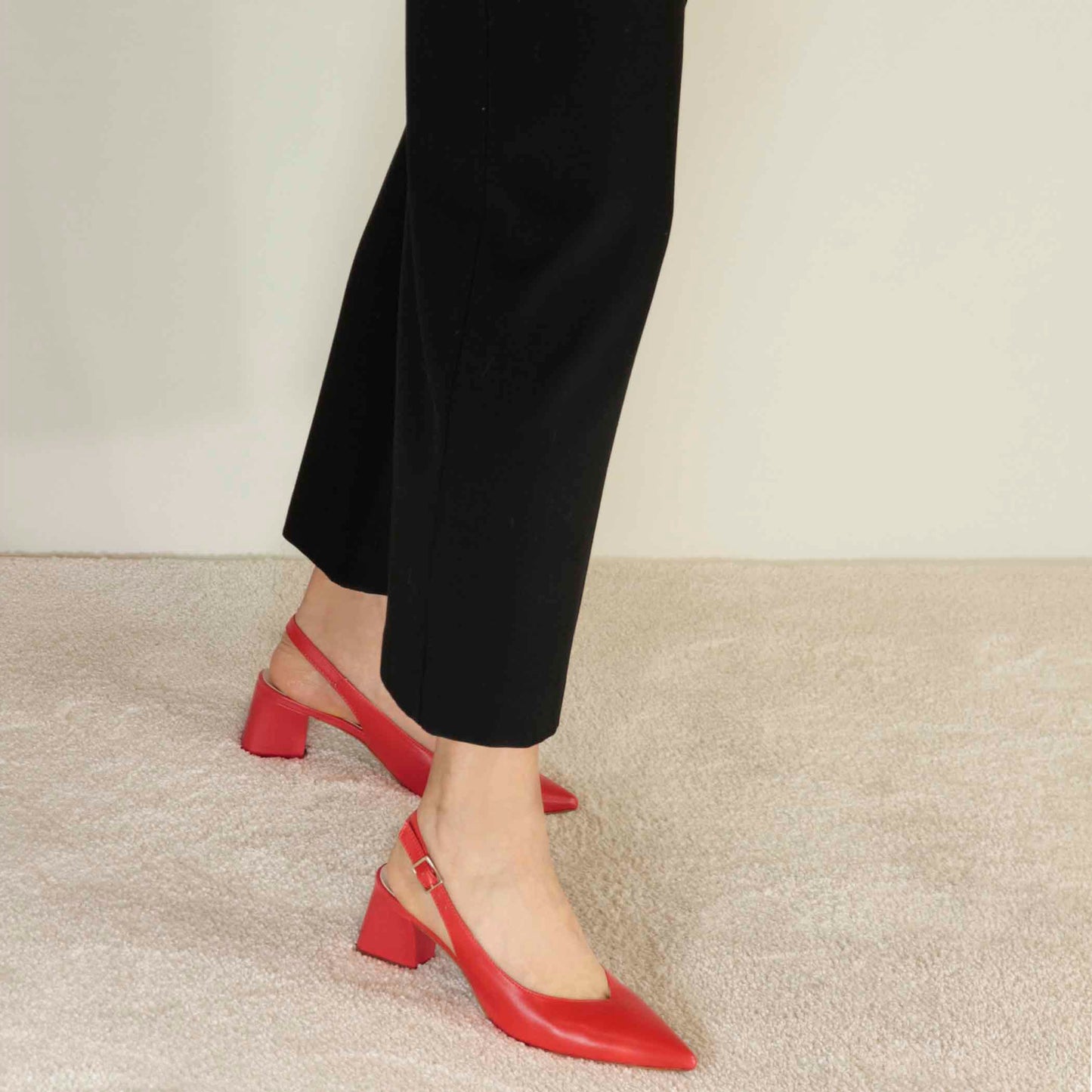 Women's Leather Slingback Pumps with Mid Heel