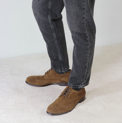 Men's elegant full brogue derby in suede leather