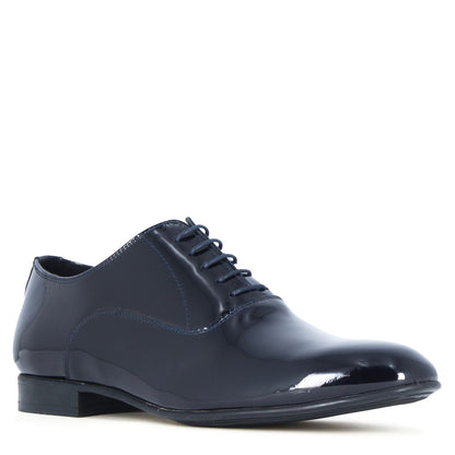 Oxford elegante da cerimonia da uomo in pelle verniciata blu