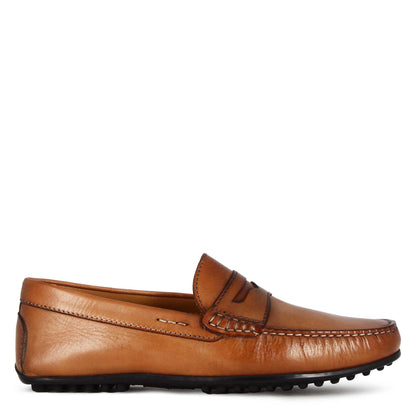 Men's casual leather loafer with rubber sole