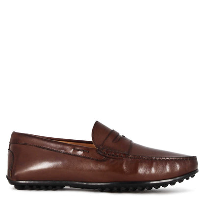 Men's casual leather loafer with rubber sole