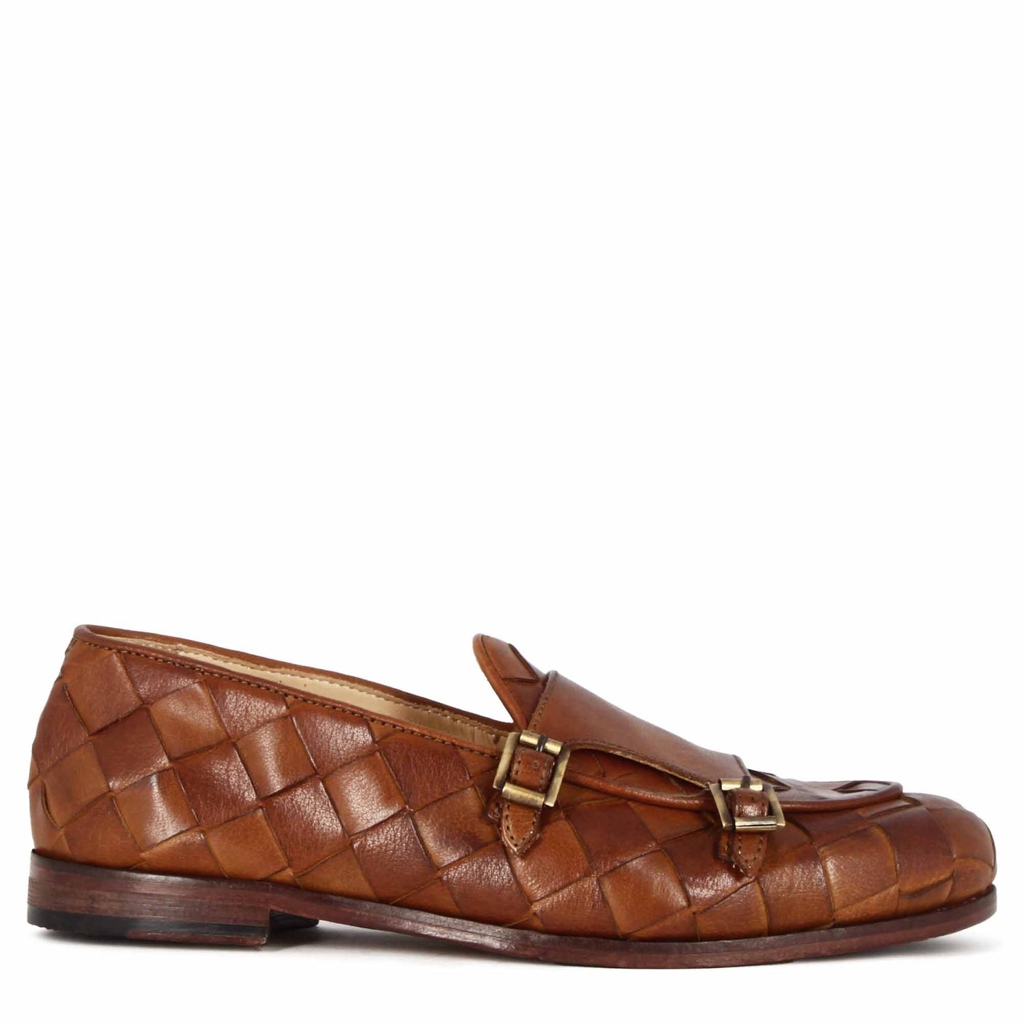 Handcrafted Woven Leather Men's Moccasin with Double Buckle