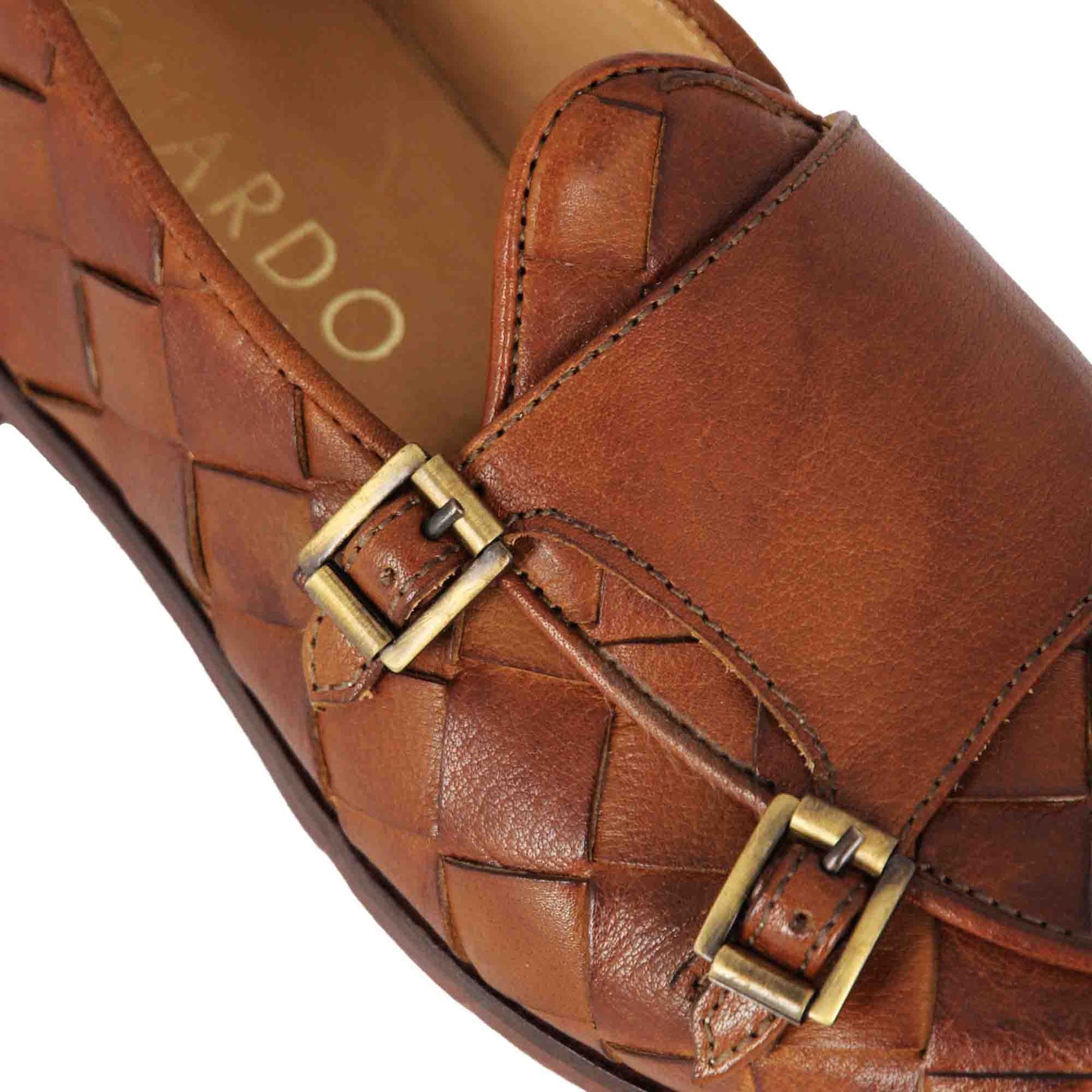 Handcrafted Woven Leather Men's Moccasin with Double Buckle