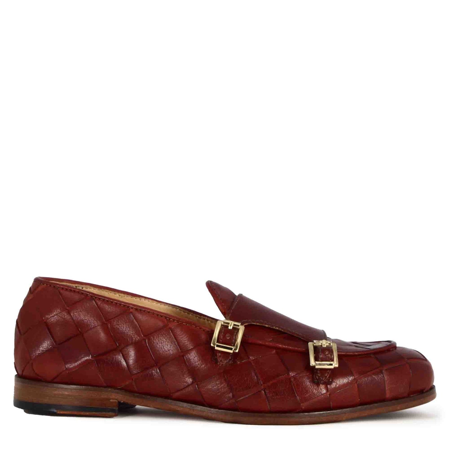 Handcrafted Woven Leather Men's Moccasin with Double Buckle