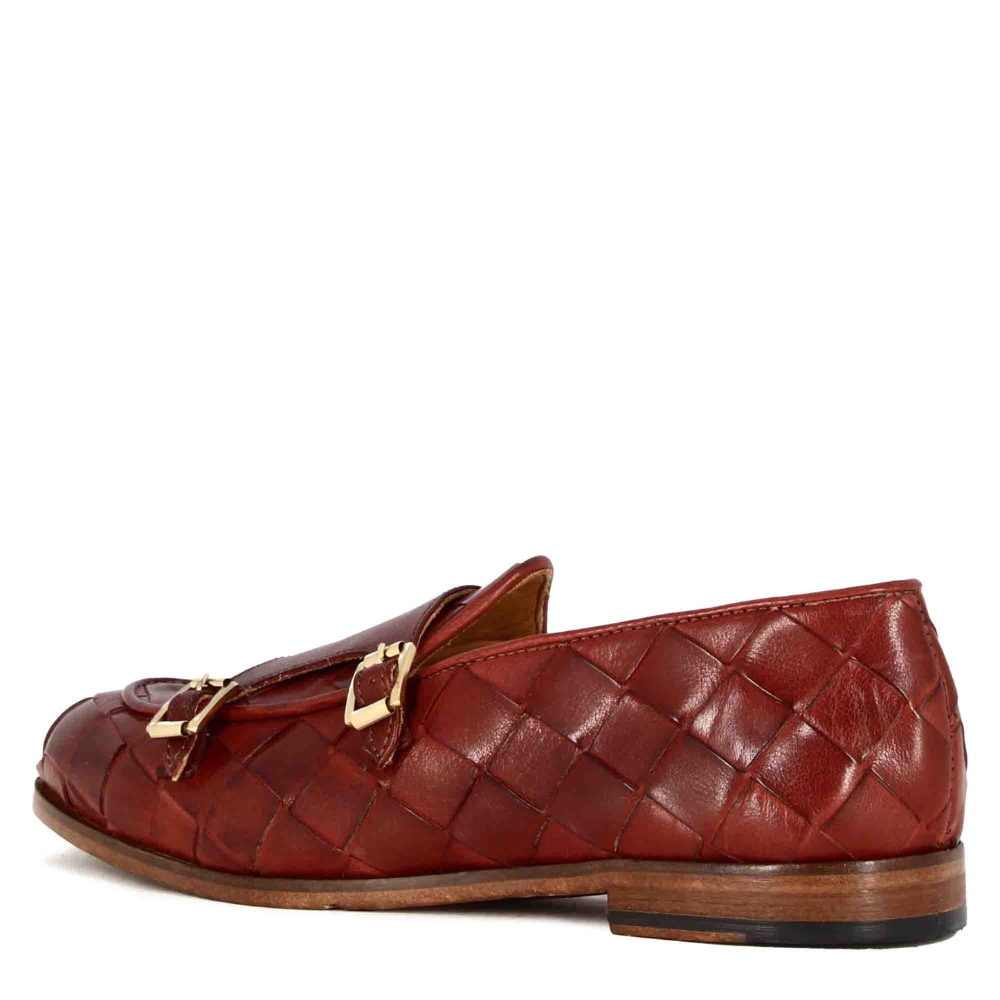 Handcrafted Woven Leather Men's Moccasin with Double Buckle