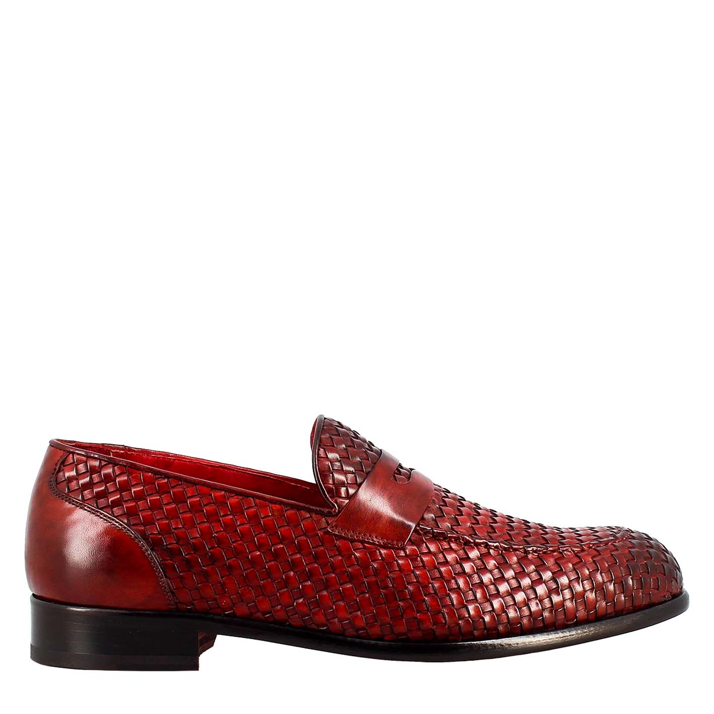 Handcrafted woven leather men's moccasin