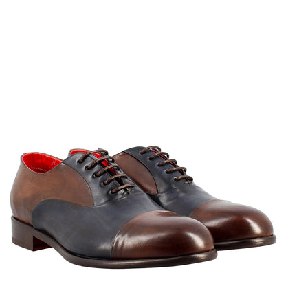 Oxford cap toe elegante da uomo in pelle liscia pieno fiore