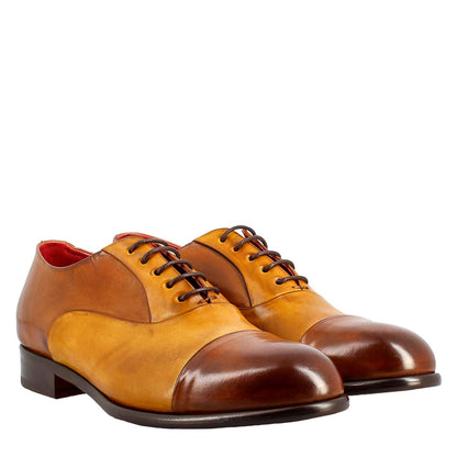 Oxford cap toe elegante da uomo in pelle liscia pieno fiore