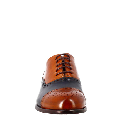 Oxford semi brogue marrone elegante da uomo in pelle