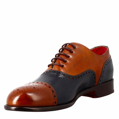 Oxford semi brogue marrone elegante da uomo in pelle