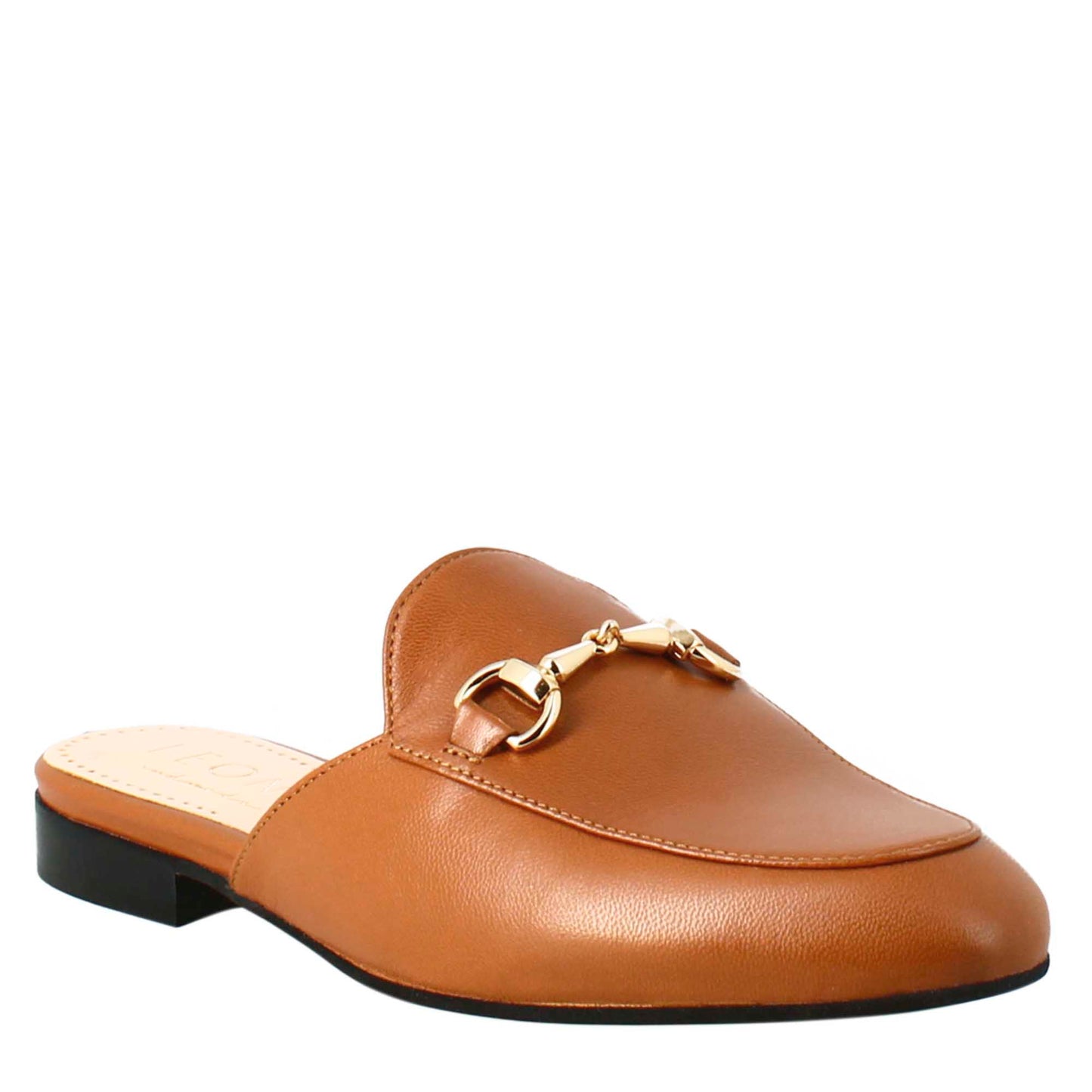 Sabot with golden buckle and real leather sole