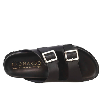 Men's Leather Open Back Double Buckle Sandals