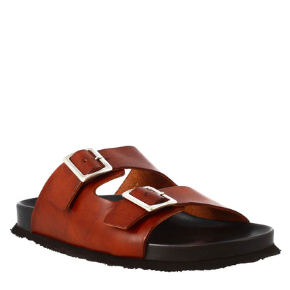 Men's Leather Open Back Double Buckle Sandals