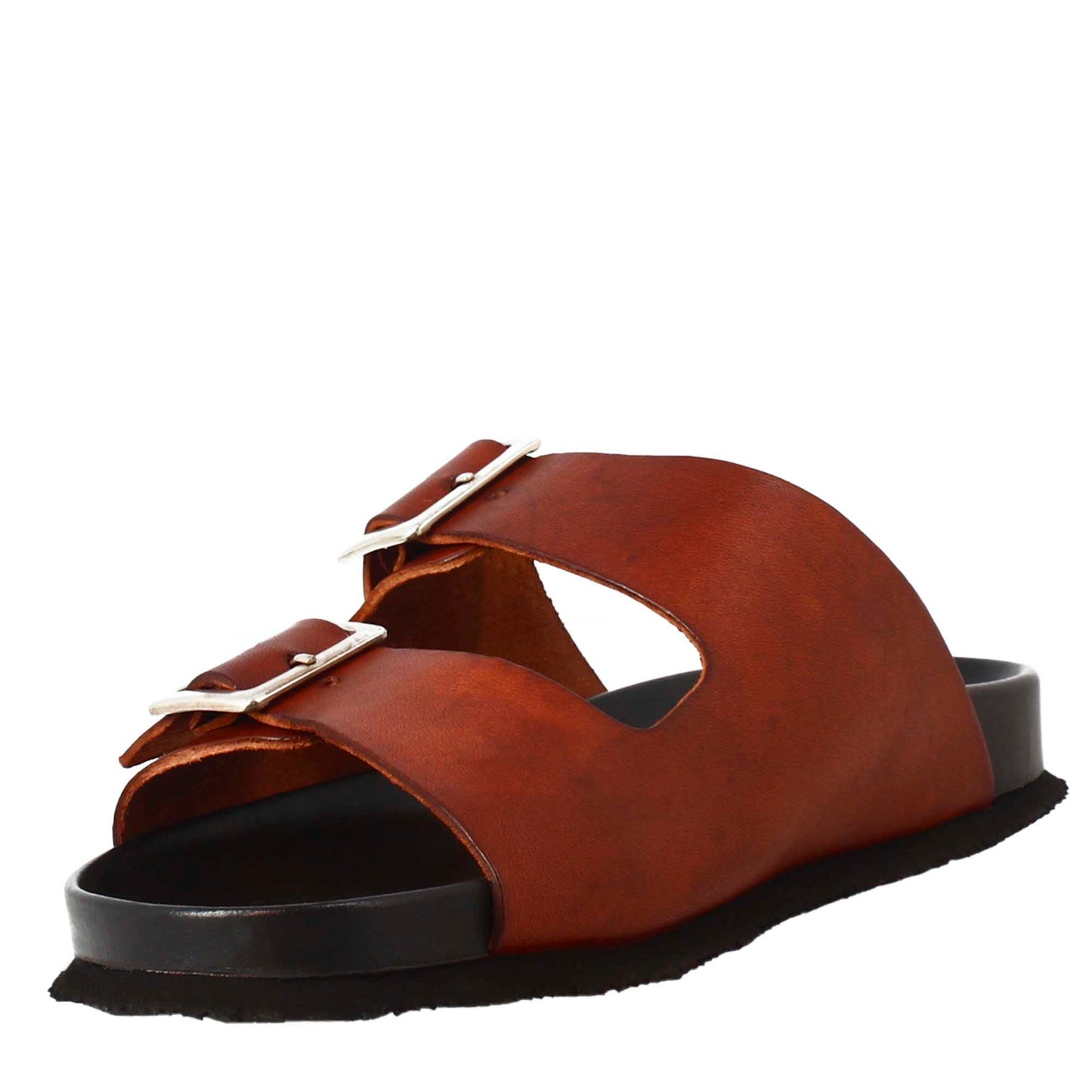 Men's Leather Open Back Double Buckle Sandals