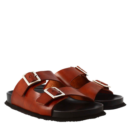 Men's Leather Open Back Double Buckle Sandals