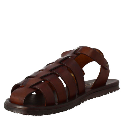 Elegant men's gladiator sandals handmade in leather with buckle closure