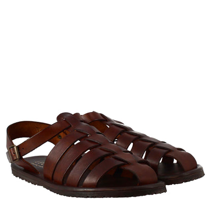 Elegant men's gladiator sandals handmade in leather with buckle closure