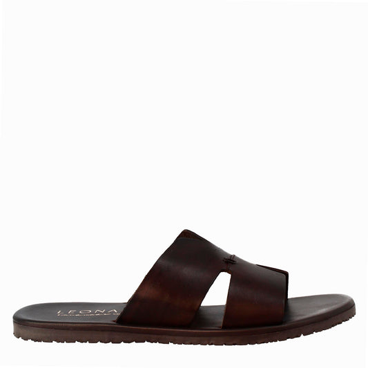 Men's H-shaped leather sandals with stitching details