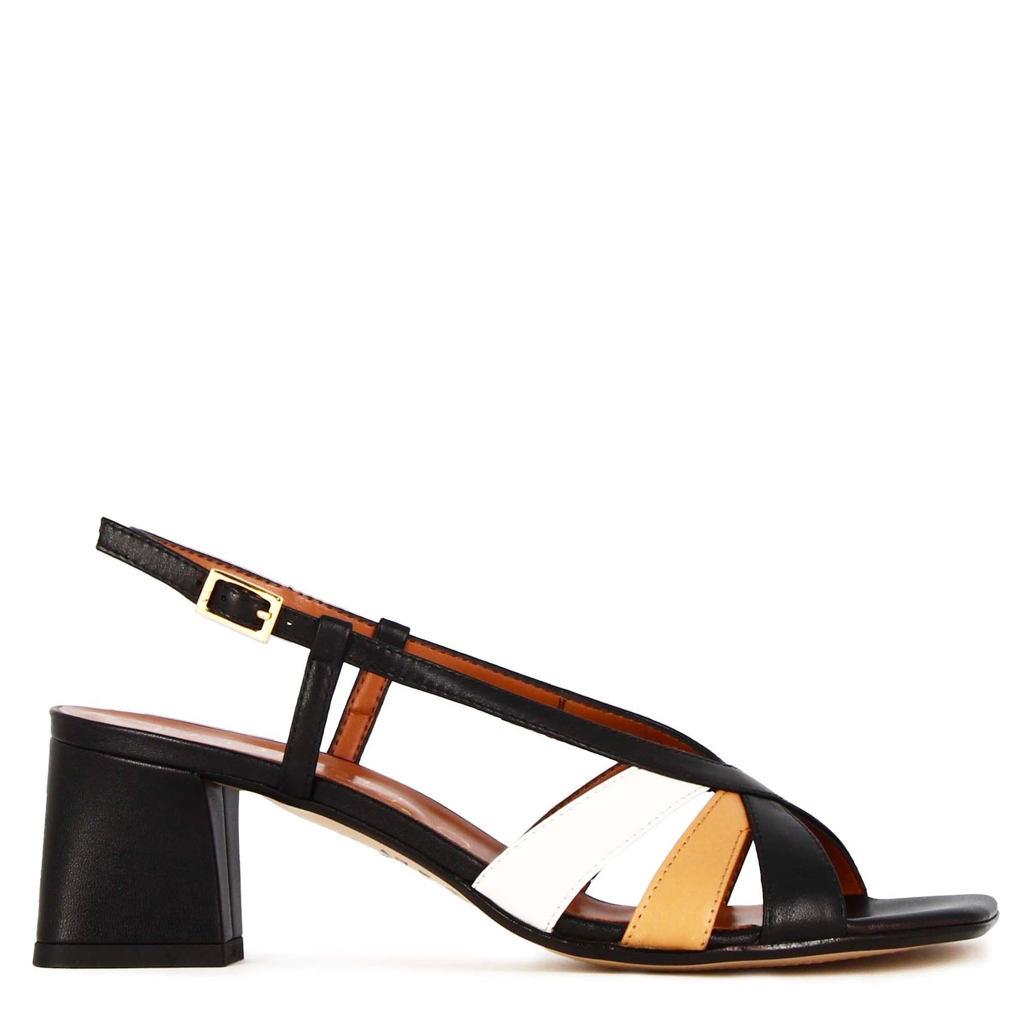 Classic women's sandal in white leather with multi-colored bands