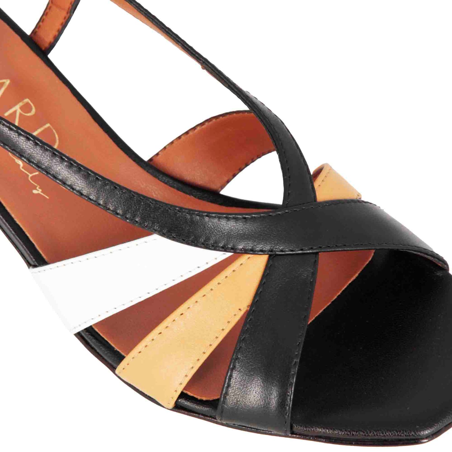 Classic women's sandal in white leather with multi-colored bands