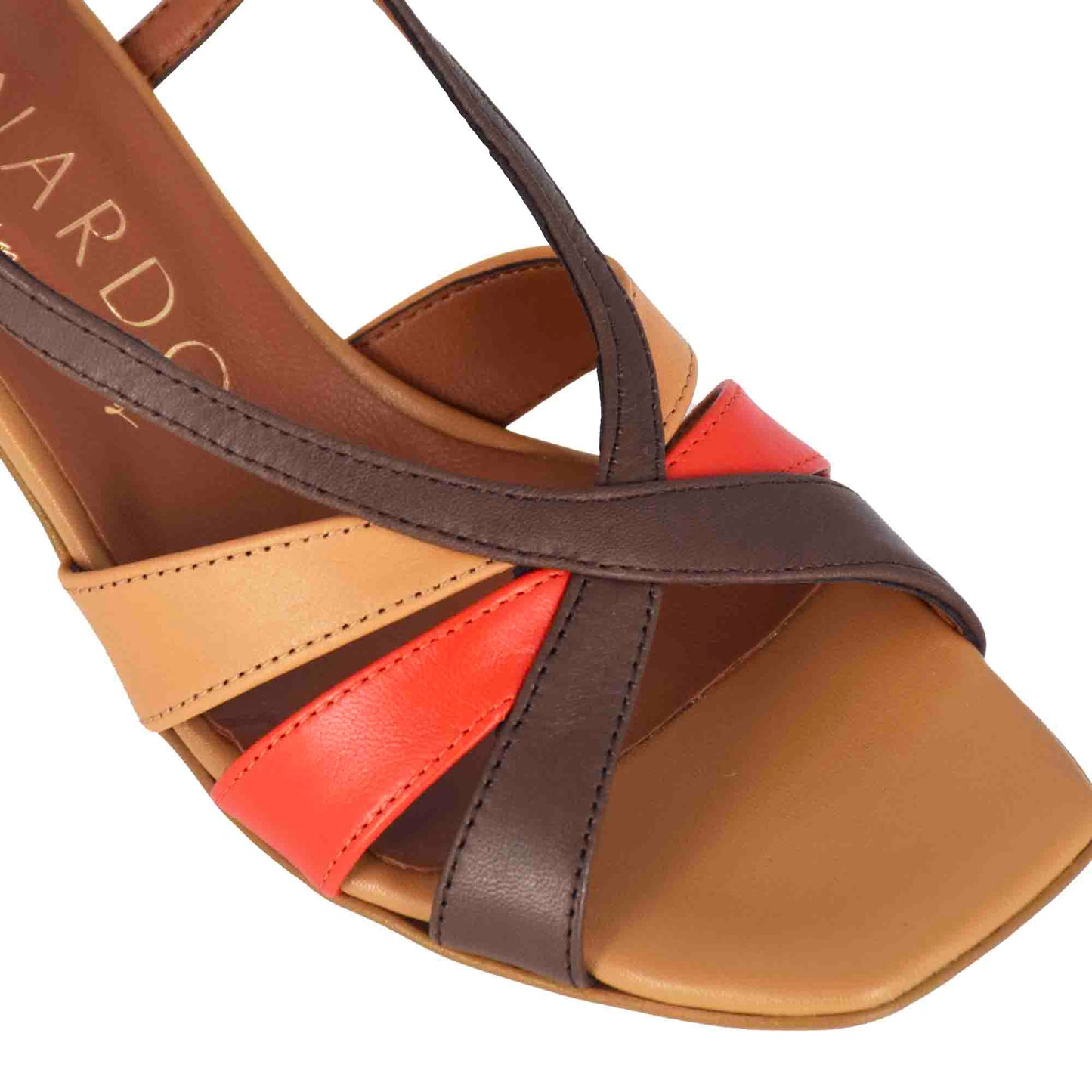 Classic women's sandal in white leather with multi-colored bands