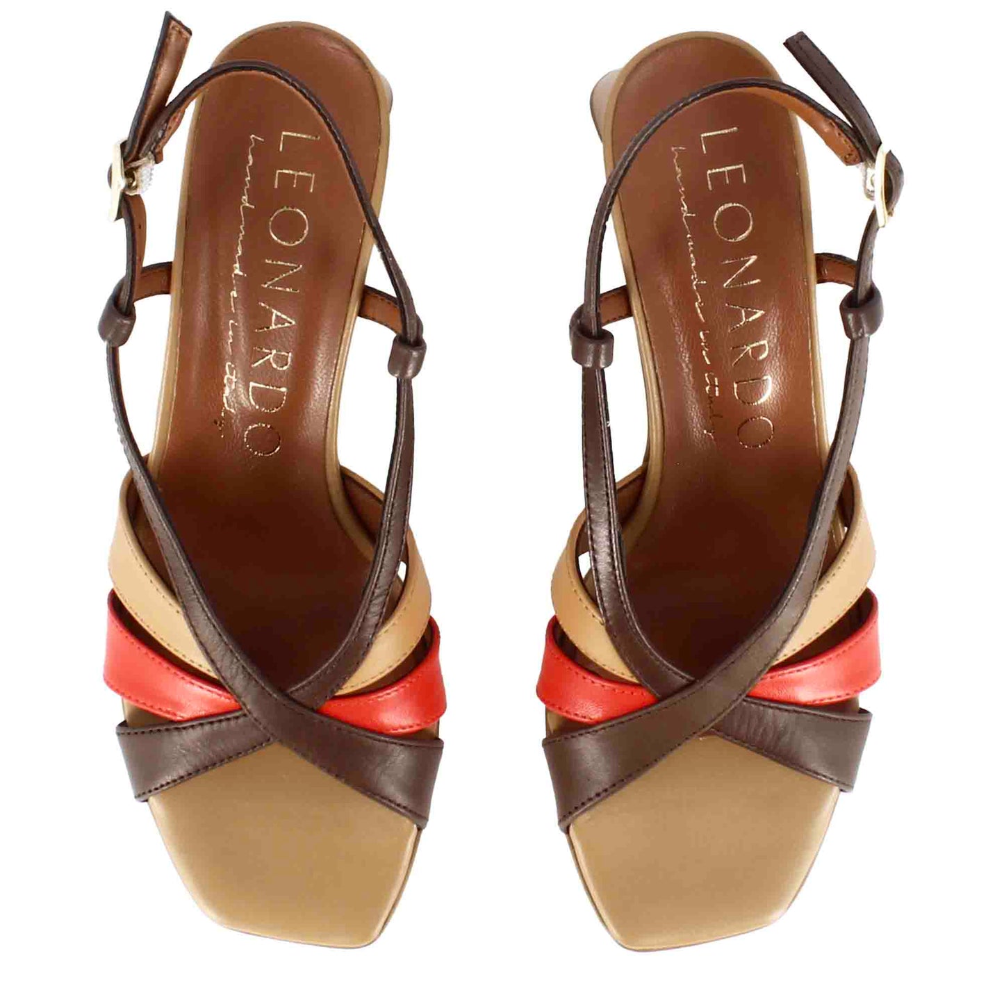 Classic women's sandal in white leather with multi-colored bands