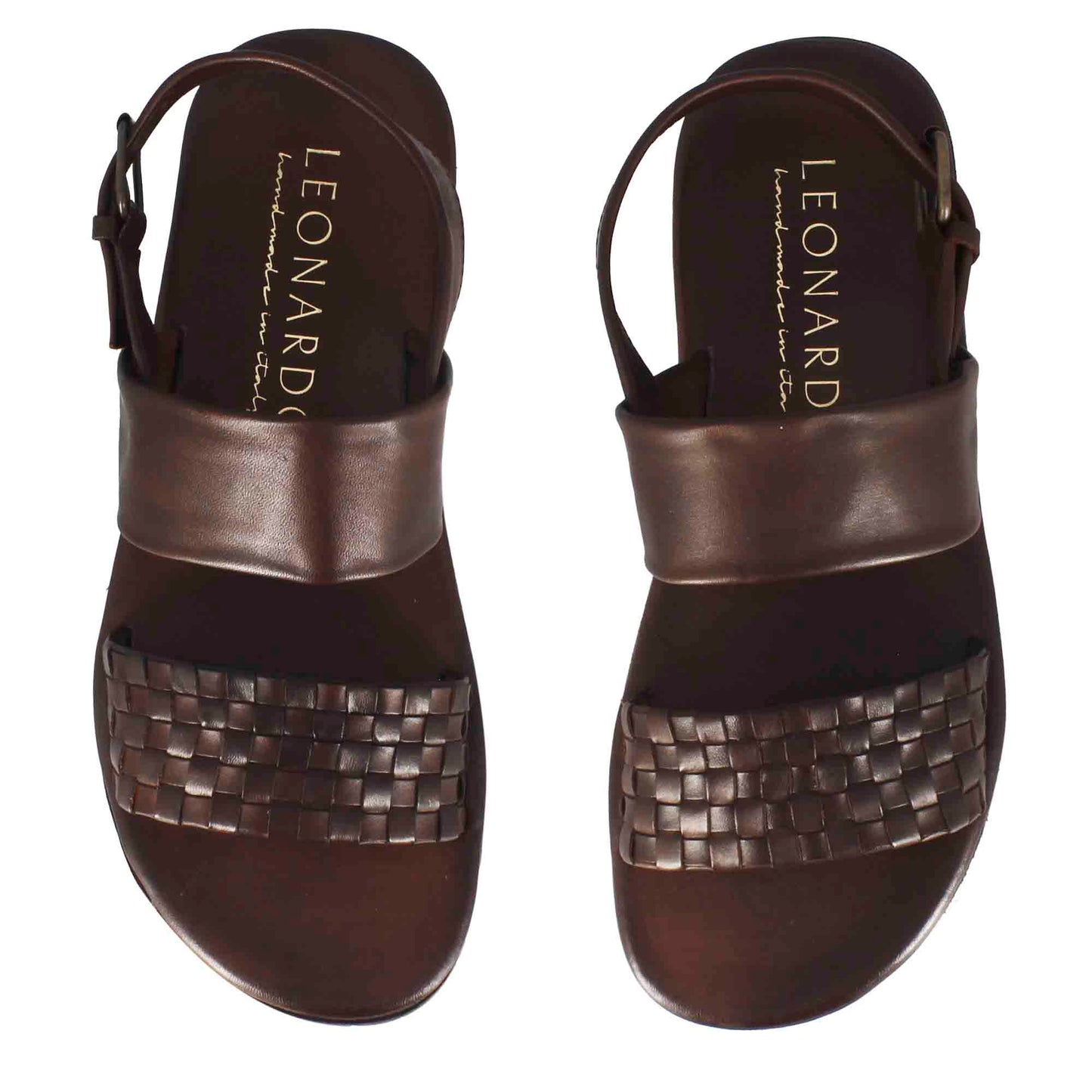 Men's sandal with semi-woven leather buckle