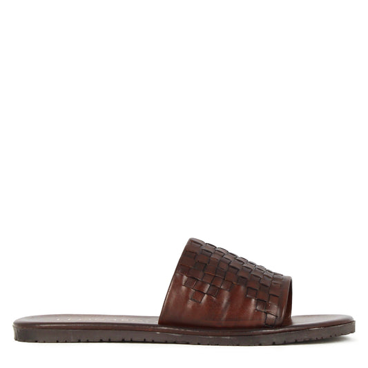 Men's Slide Sandal with Woven Leather Band