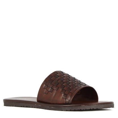 Men's Slide Sandal with Woven Leather Band