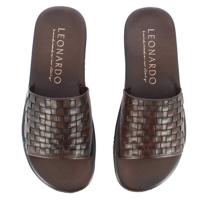 Men's Slide Sandal with Woven Leather Band