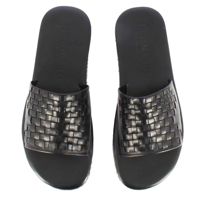 Men's Slide Sandal with Woven Leather Band