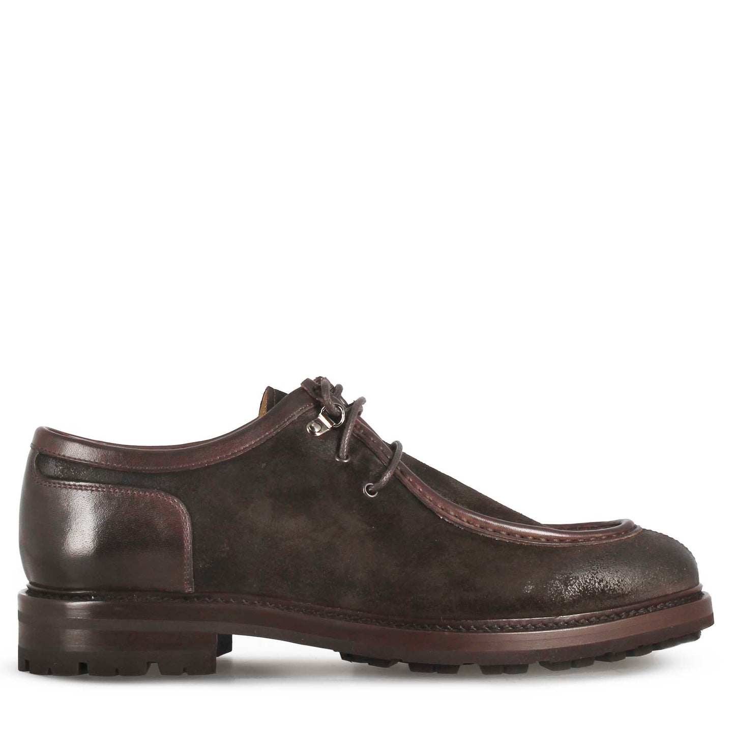 Engineer style men's lace-up shoe in suede leather