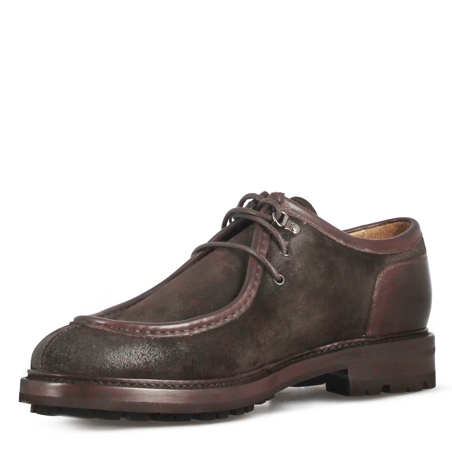 Engineer style men's lace-up shoe in suede leather