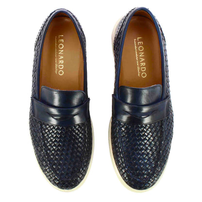 Slip-on da uomo fatta a mano in pelle intrecciata a mano