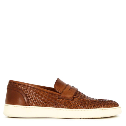 Slip-on da uomo fatta a mano in pelle intrecciata a mano
