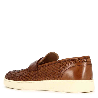 Slip-on da uomo fatta a mano in pelle intrecciata a mano