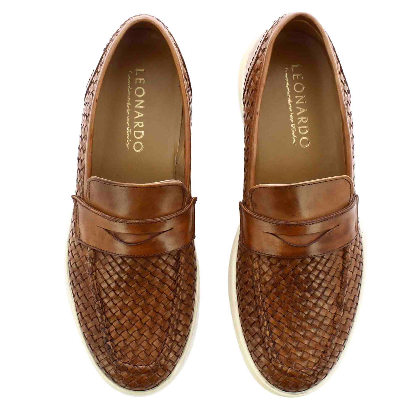 Slip-on da uomo fatta a mano in pelle intrecciata a mano