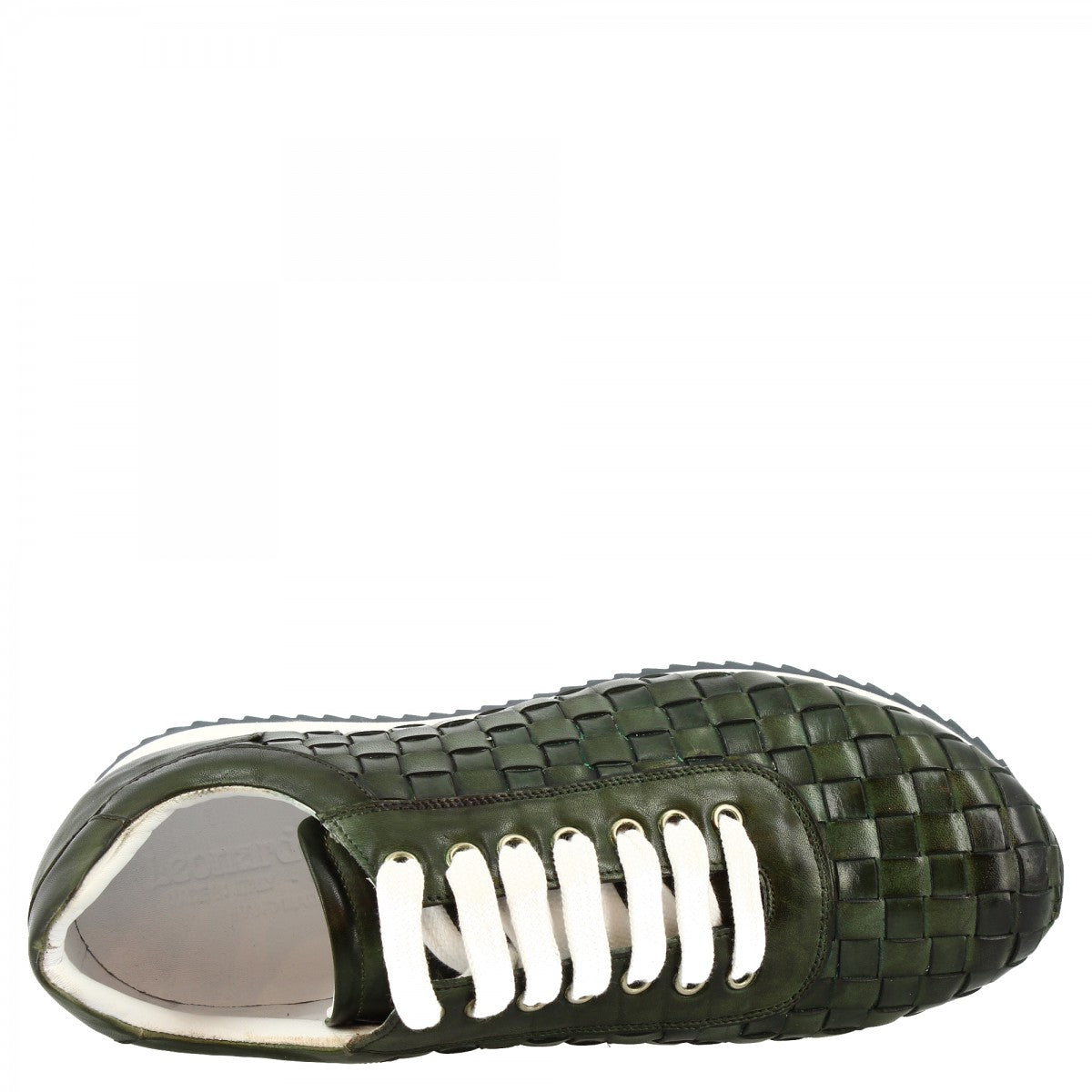 Sneakers casual da uomo fatte a mano in pelle di vitello intrecciata verde